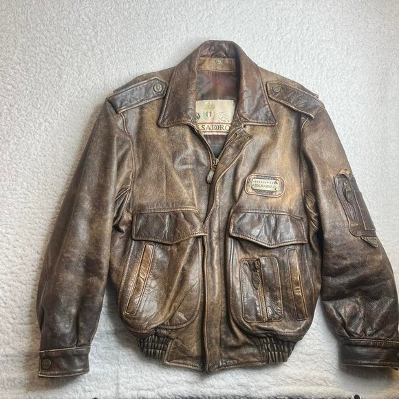 Vintage Tolsaidro men's brown leather distressed a2 bomber jacket 90s L